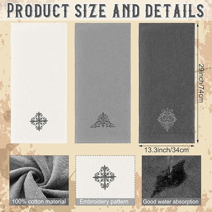 3 Pcs Decorative Gray Hand Towels