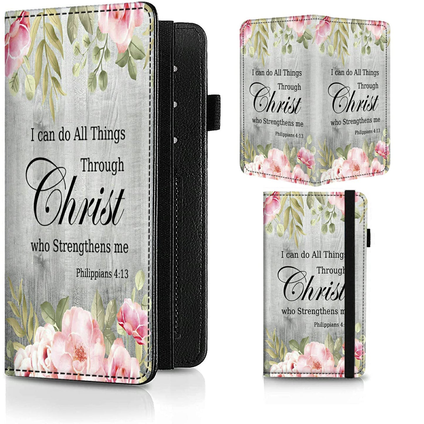 Rossy Checkbook Cover PU Leather Slim Check Book Holder Covers Wallet Case Duplicate Checks Card Pen Holder with RFID Blocking & Elastic Strap for Men Women, Bible Verse Philippians 4-13