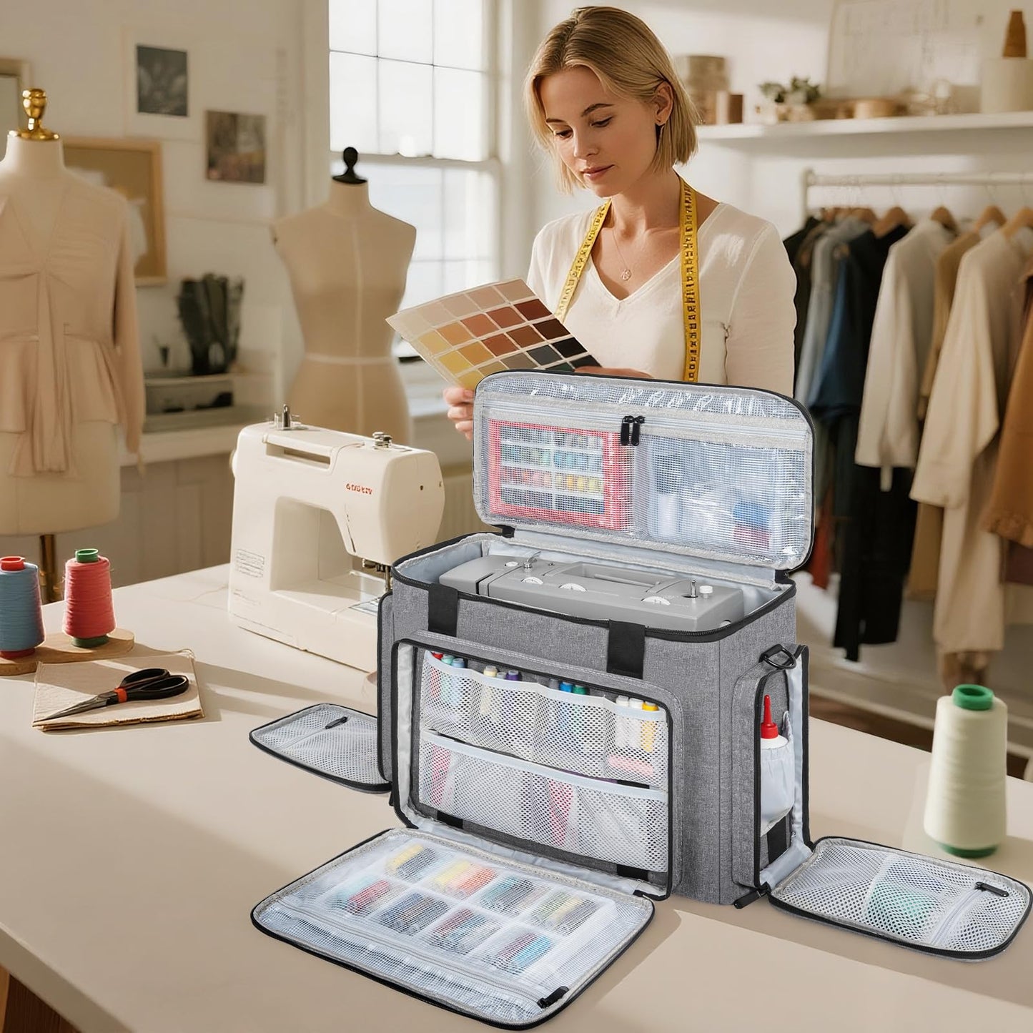GMAK Sewing Machine Carrying Case, Sewing Machine Tote Bag with Removable Padding Pad, Universal Carrying Tote Storage Bags Stitching Case with Pockets for Most Standard Brother, Singer, Janome