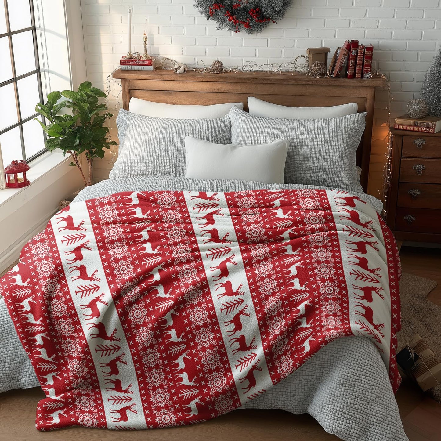 Horaldaily Christmas Sherpa Flannel Blanket Throw, Red Reindeer Soft Fuzzy Plush Cozy Fleece Blankets for Couch Sofa Bed Lounging, Ideal Gifts for Kids Adults Wife Self, 50x60