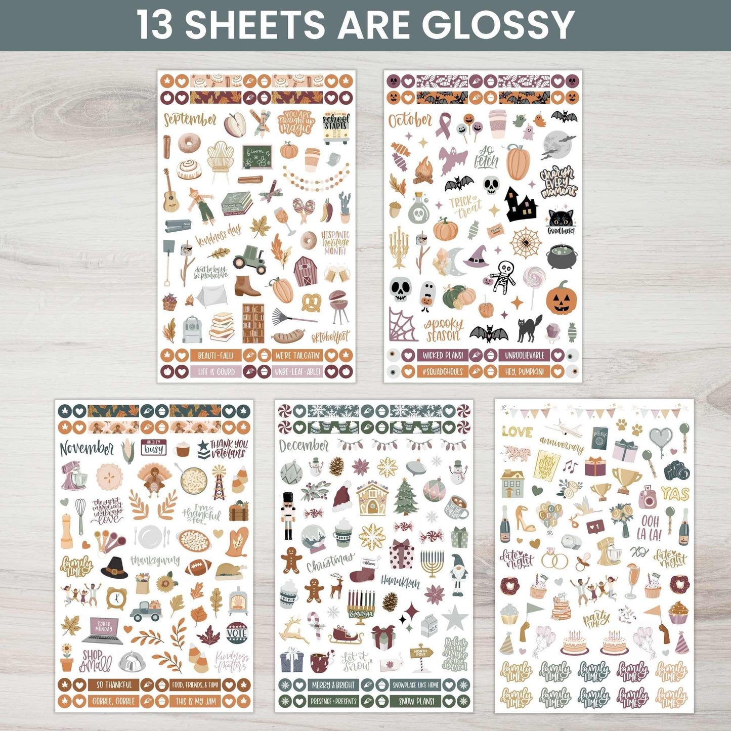 bloom daily planners Monthly Celebrations Planner Stickers for Calendar Decorating, Planning, Scrapbooking - Holiday, Seasonal, & General Events (14 Sheets, 1,150+ Stickers per Pack) - Cool Tones