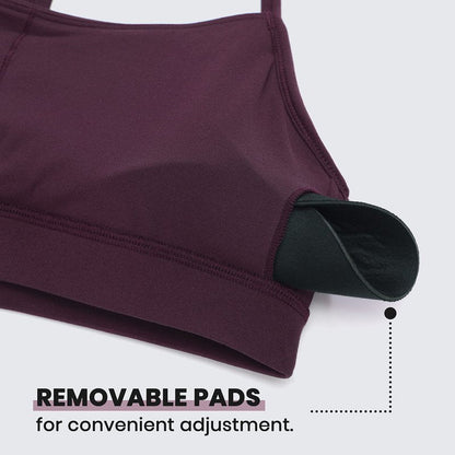 CRZ YOGA Butterluxe Y Back Sports Bras for Women - Padded Racerback Low Impact Spaghetti Thin Strap Workout Yoga Top Deep Purple Medium
