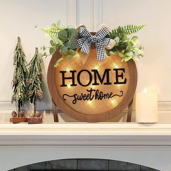 HOMCDALY Welcome Sign for Front Door, Door Wreaths for Front Door Outside, Farmhouse Welcome Wooden Door Hanger, Rustic Wall Door Sign, Seasonal Home Decorations (F-Brown)