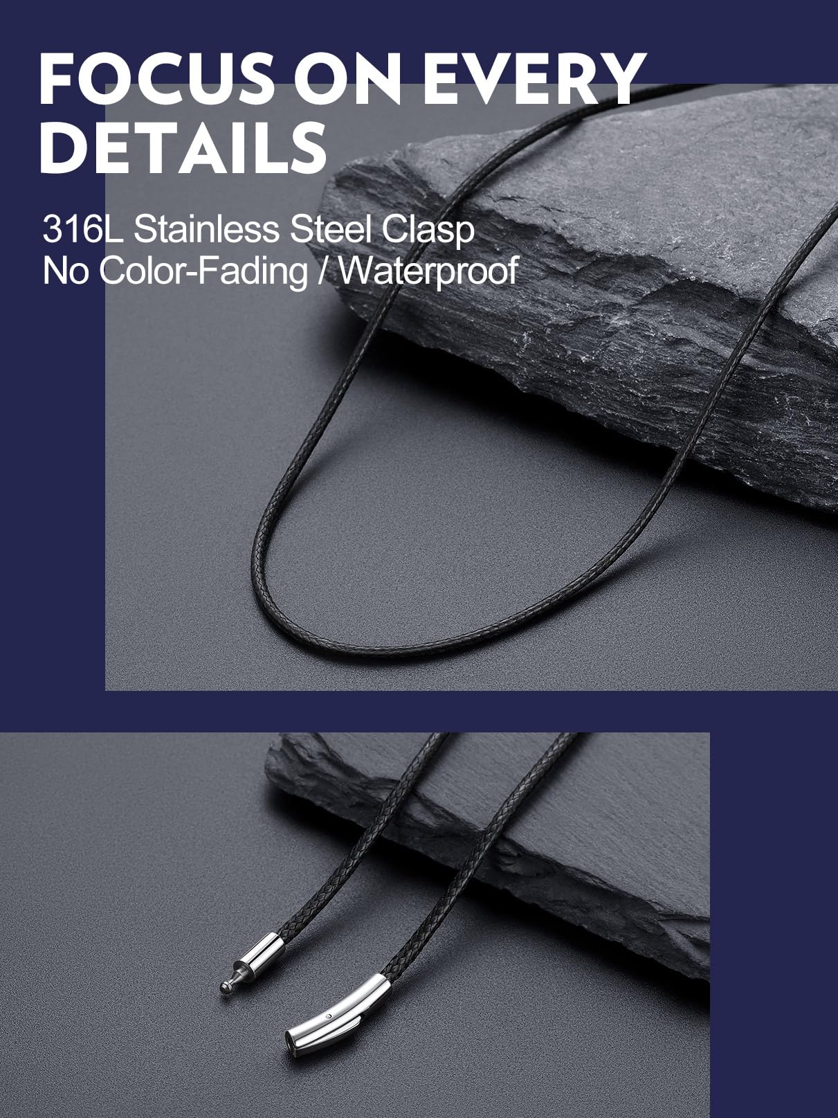 Bandmax 18 Inch Leather Cord Rope Chain for Men Women Waterproof Solid 2MM Black Paracord Necklace Chains for Pendant Rope String Necklace for Son Daughter Grandson