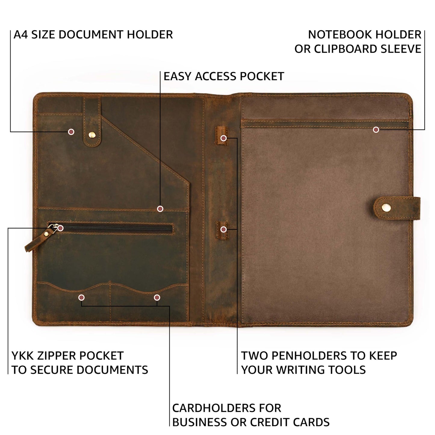 Leather Village Leather Portfolio Organizer - Professional Business Padfolio for Men & Women - Stylish Document Card Holder, Resume Folder, Folio for A4/Letter Size Writing Legal Pad, Brown
