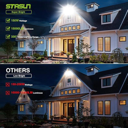 STASUN 150W Dimmable LED Flood Light, Outdoor Area Lighting, IP66 Waterproof Exterior Floodlight Commercial Security Light, 6000K Daylight White, 3 Adjustable Heads for Yard, Street,Parking Lot