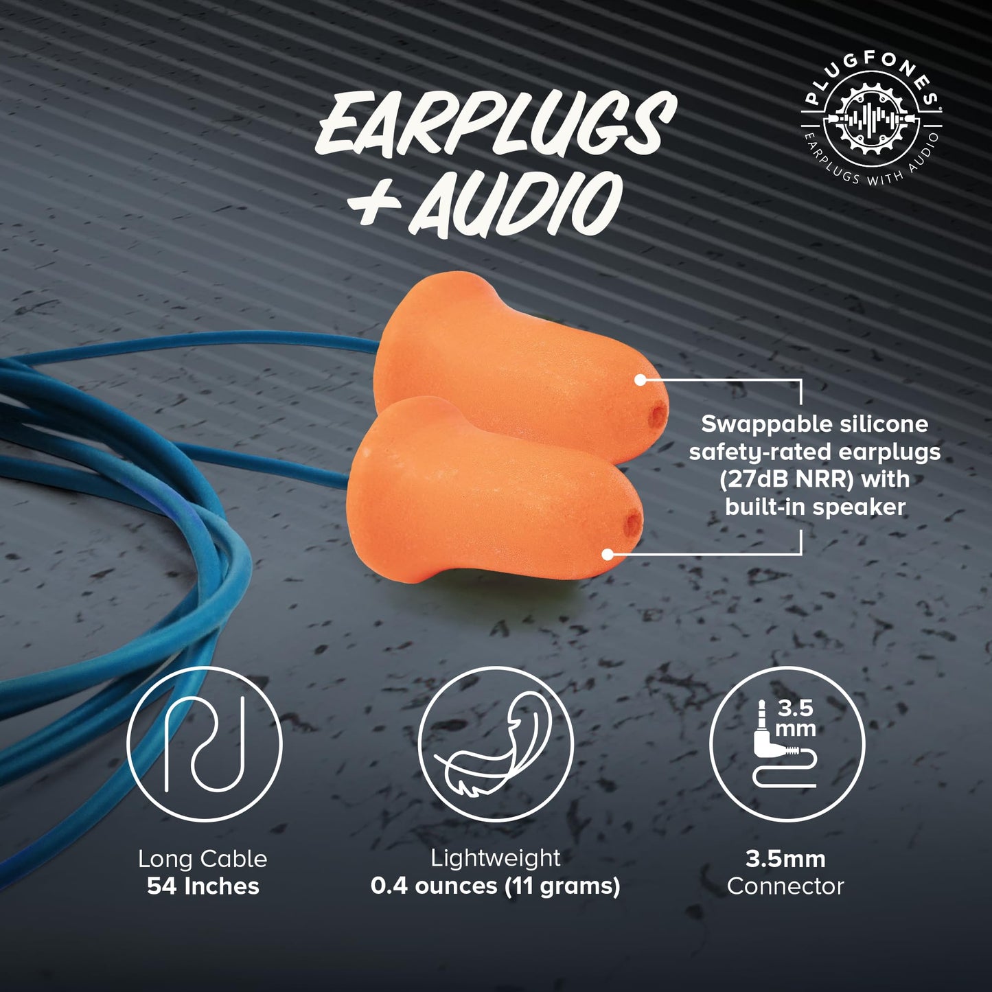 Plugfones Basic Earplug Headphones Earplug-Earbud Hybrid 27 dB Noise Reduction Rating OSHA Compliant Hearing Protection Earphones Noise Reducing Work Headphones Orange Foam Bell Earplugs