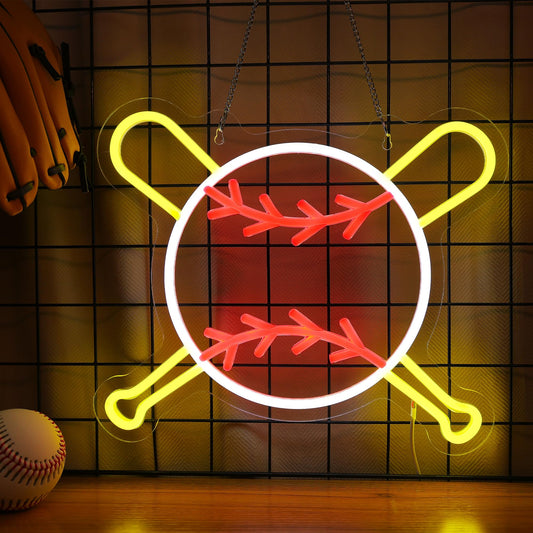Attivolife Baseball Neon Sign for Wall Decor, Light up Sport Campaign Ball LED Lamp with Dim USB Powered, Unique Home Club Shop Party Birthday Christmas Day Gift for Boy Teenage Student Athlete Man