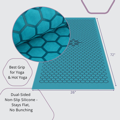 Clever Yoga Hot Yoga Mat Towel – Non-Slip Grip for Hot Yoga, Sweat Absorbent, Honeycomb Silicone Grip, Stays Flat – Ideal for Pilates, Travel, Washable & Lightweight - Dark Blue
