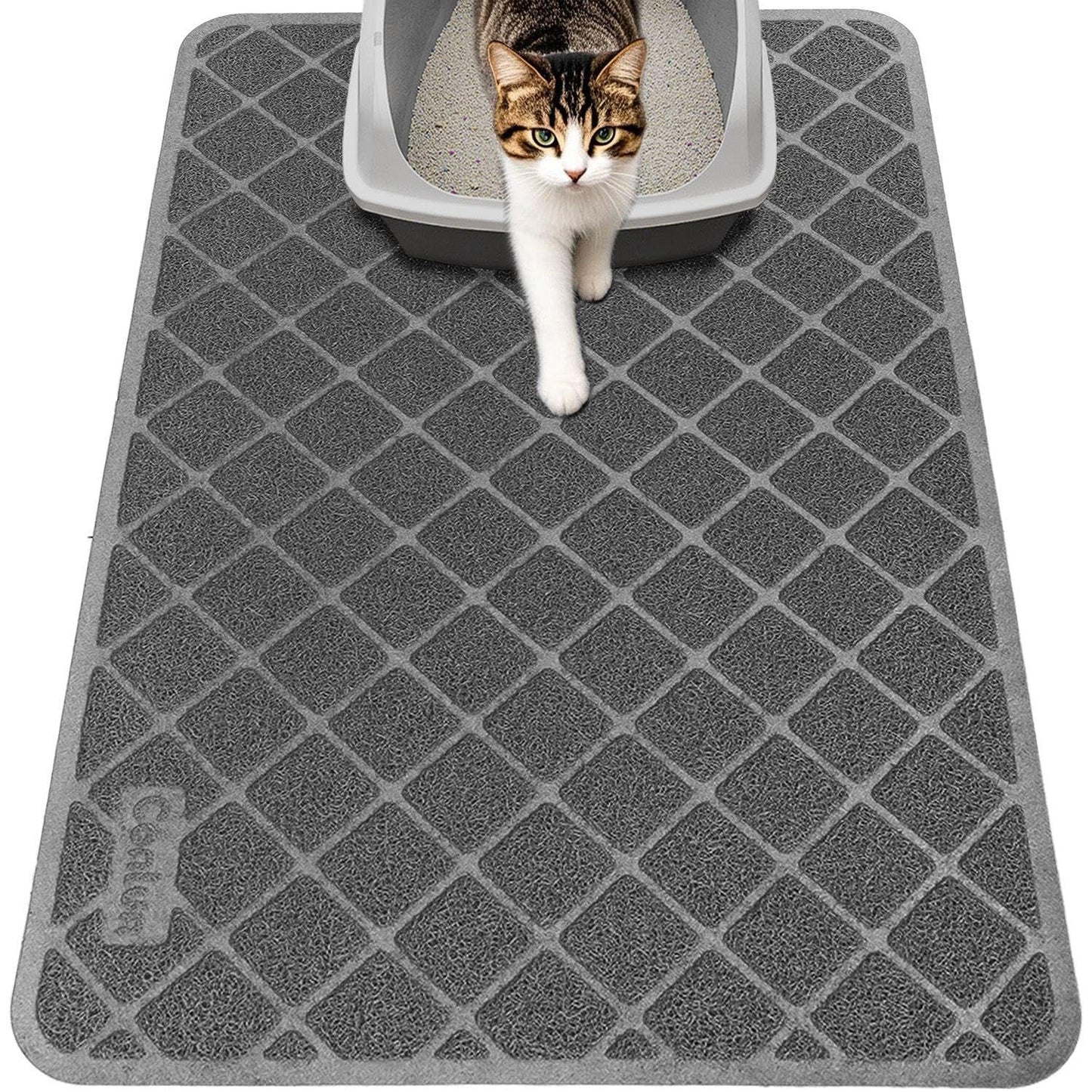 Conlun Cat Litter Mat Litter Trapping Mat, 24" x 17" Premium Durable PVC Grid Mesh with Scatter Control, Non-slip, Less Waste Cat Litter Box Mat, Soft on Kitty’s Paws, Urine Waterproof