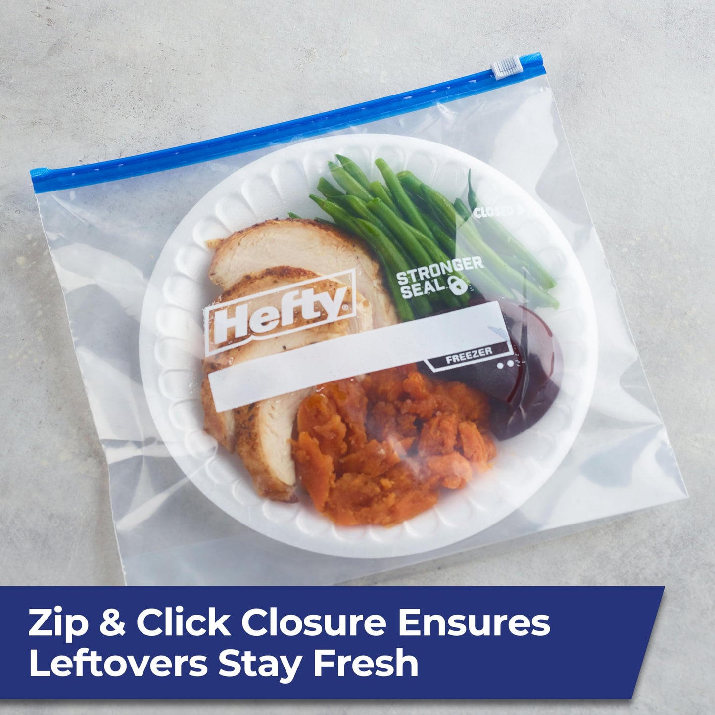 Hefty Slider Freezer Kitchen Storage Bags, Quart Size, 74 Count
