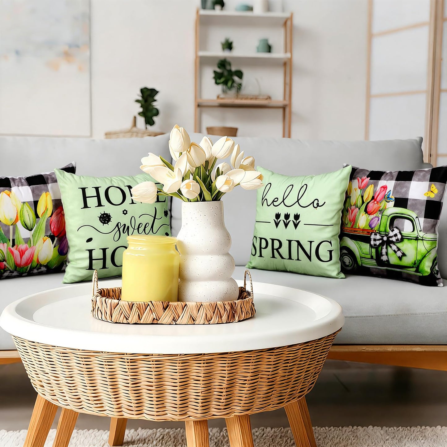 GlikCeil Set of 16 Easter Pillow Covers 18 x 18 Inch Buffalo Plaid Throw Pillow Covers Valentine's Day St. Patrick's Day Easter Spring Pillowcases Decorative for Farmhouse Home Couch Sofa Decor
