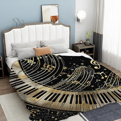 Piano Notes Throw Blanket, Black Gold Blanket Throw for Adults, Lightweight Soft Cozy Blanket for Couch Sofa Bed Room Decor 50x60 Inches