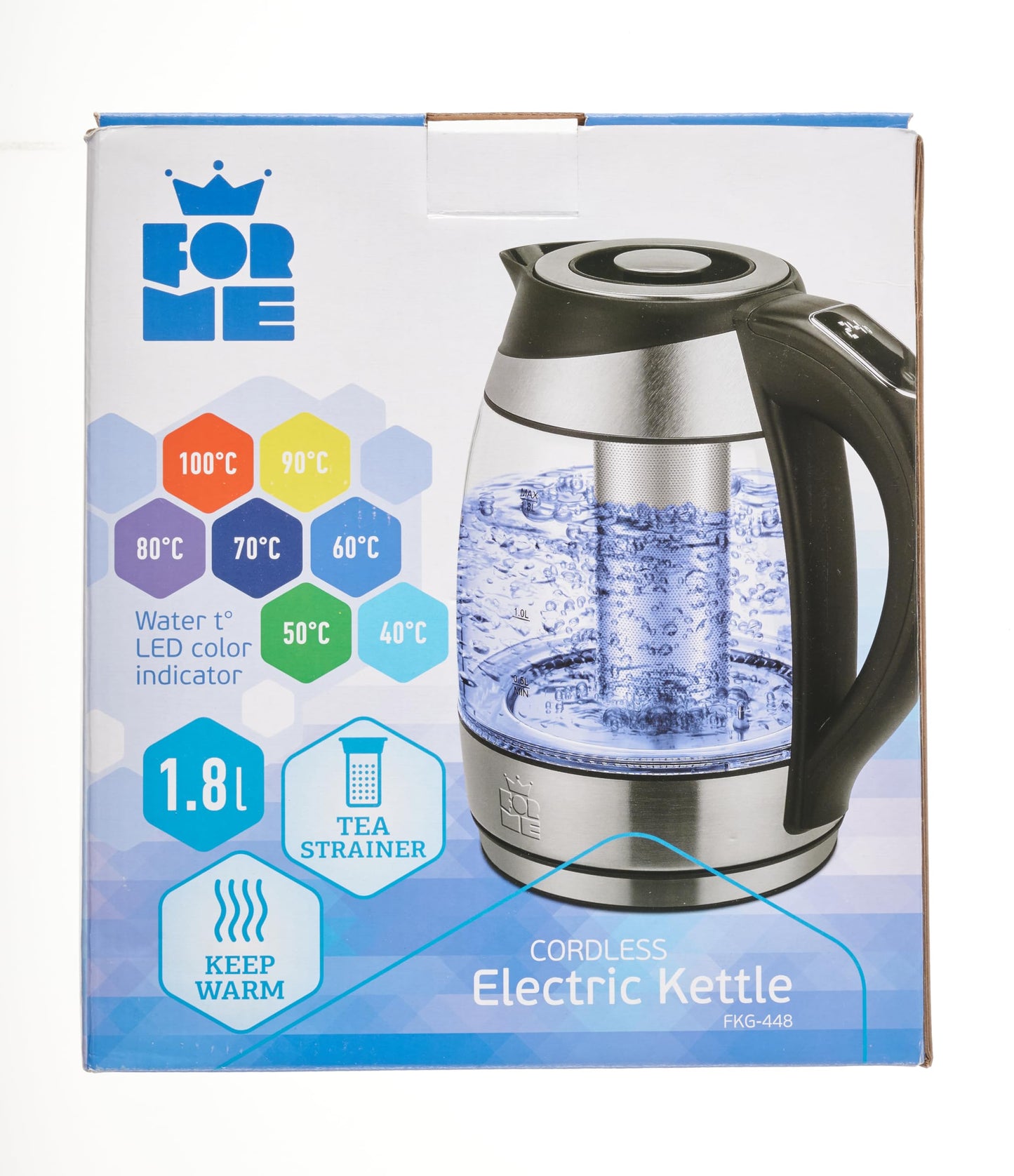 ForMe Glass Kettle with Temperature Setting 40-100 °C 1.8 L I 2200 Watt I 7 Colour Change LED I Digital Temperature Display I Keep Warm Function I Boil Dry Protection BPA Free