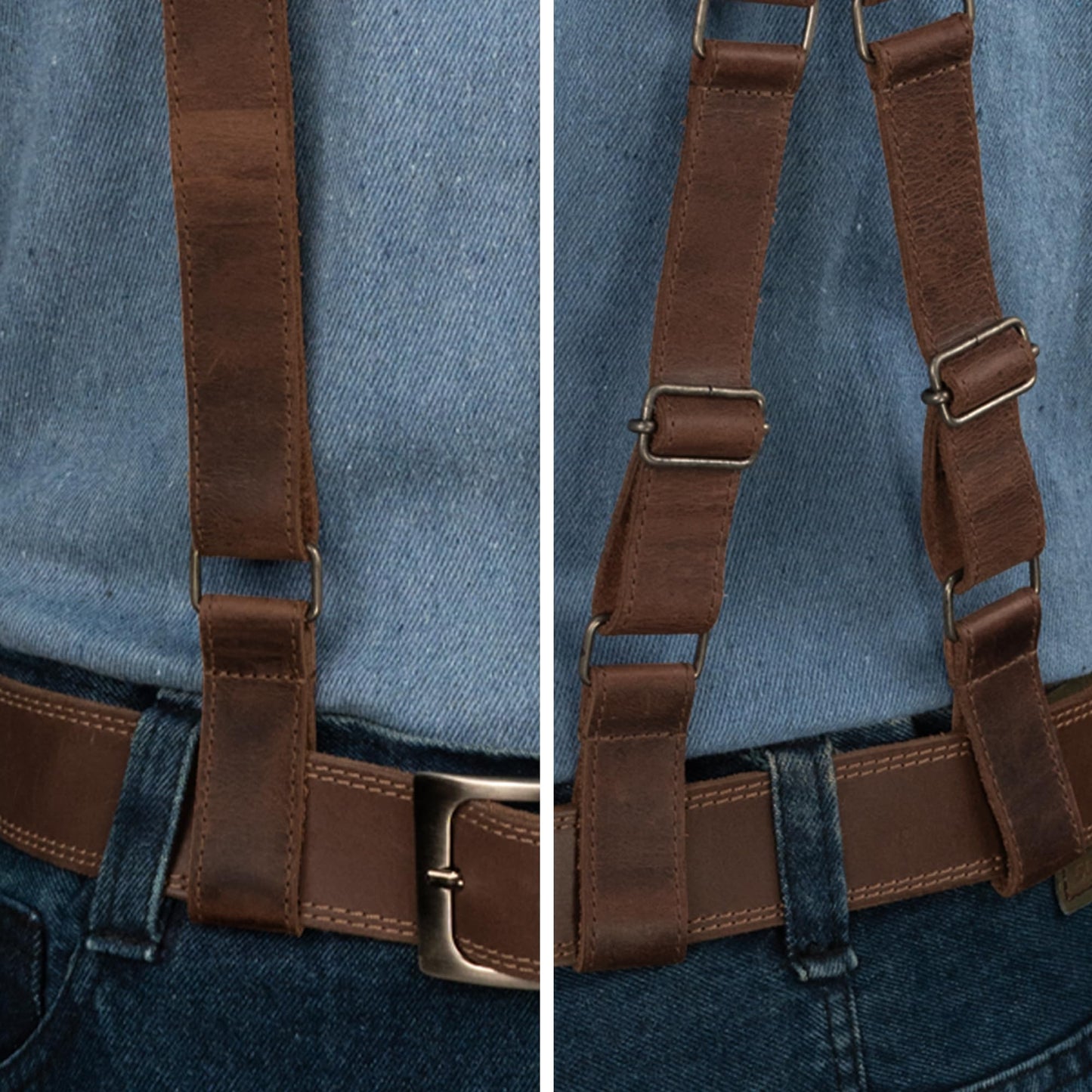 Hide & Groom, X Back Suspender with Belt Loops for Groomsmen, Formal Wear for Weddings, Full Grain Leather, Handmade (Bourbon Brown)