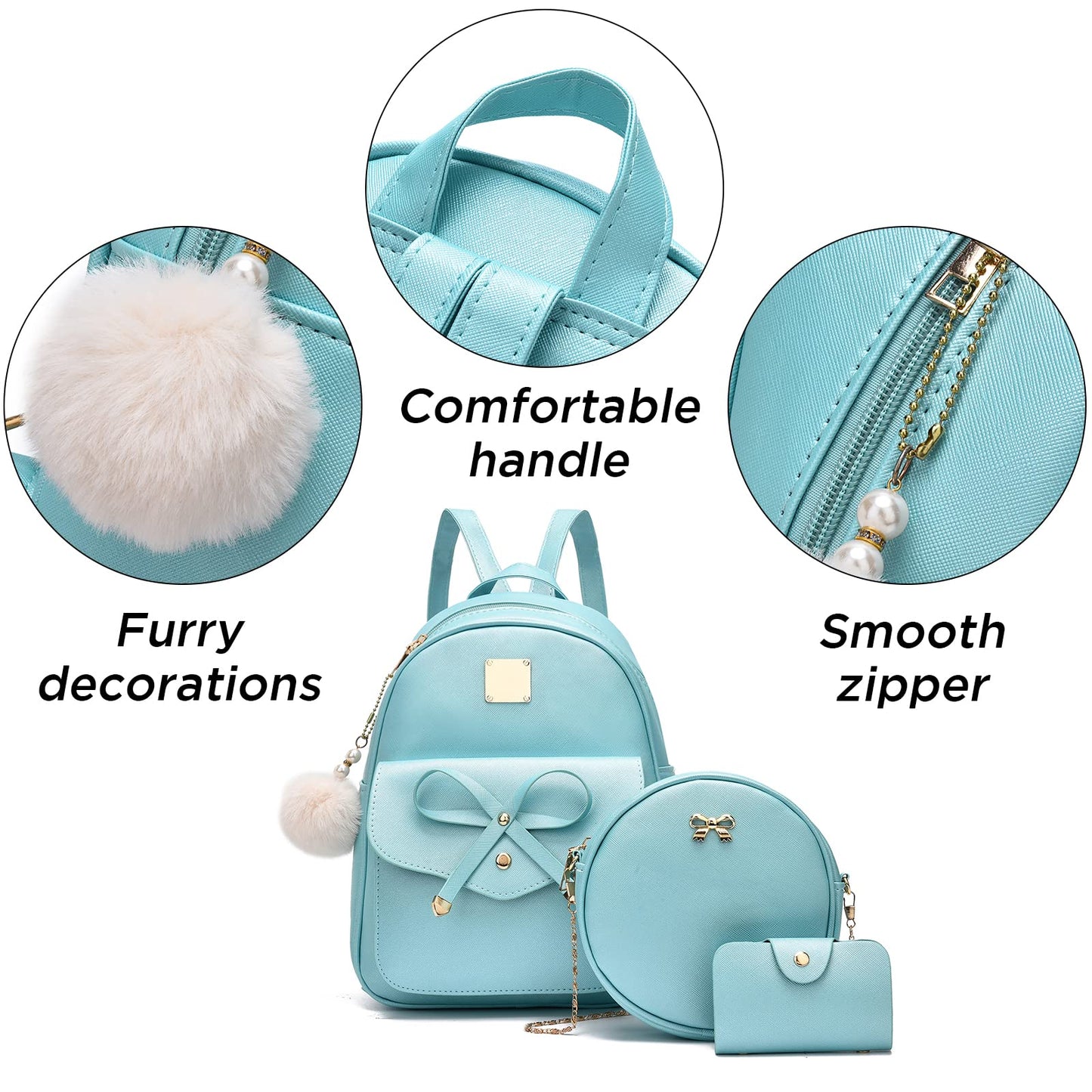 I IHAYNER Girls Bowknot 3-Pieces Fahsion Leather Backpack Backpack Purse for Women Rucksack for Ladies Shoulder Bag Orange