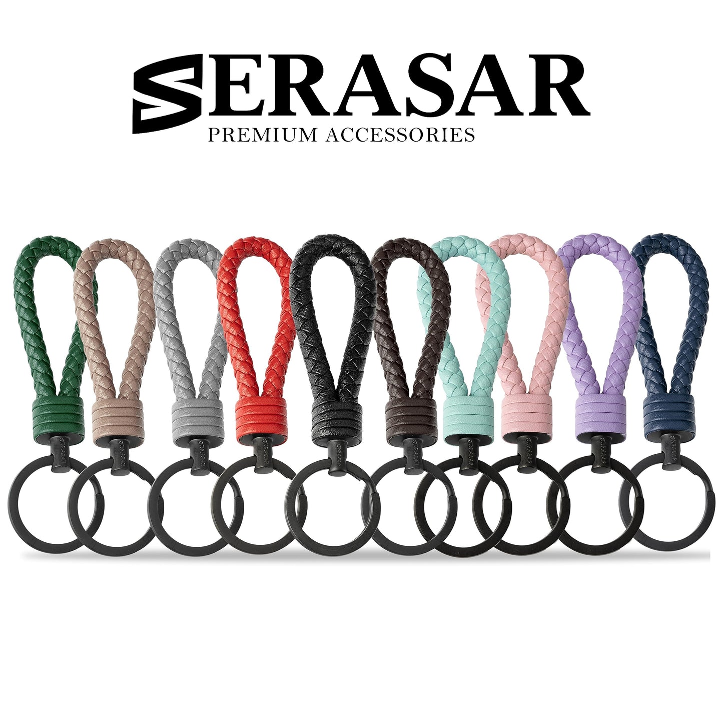 SERASAR Leather Cord Stainless Steel Key Chain Additional Rings Small Keys Ideal Car, Motorcycle, Bicycle House Keychain Gift Box