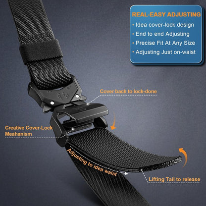 KEMISANT Men Tactical Belt,Stretch Nylon Belt Adjustable for Rigger Military Heavy Duty Work 1.5"-Quick Release(Black/Light Gray,28"-32" Waist Adjustable)