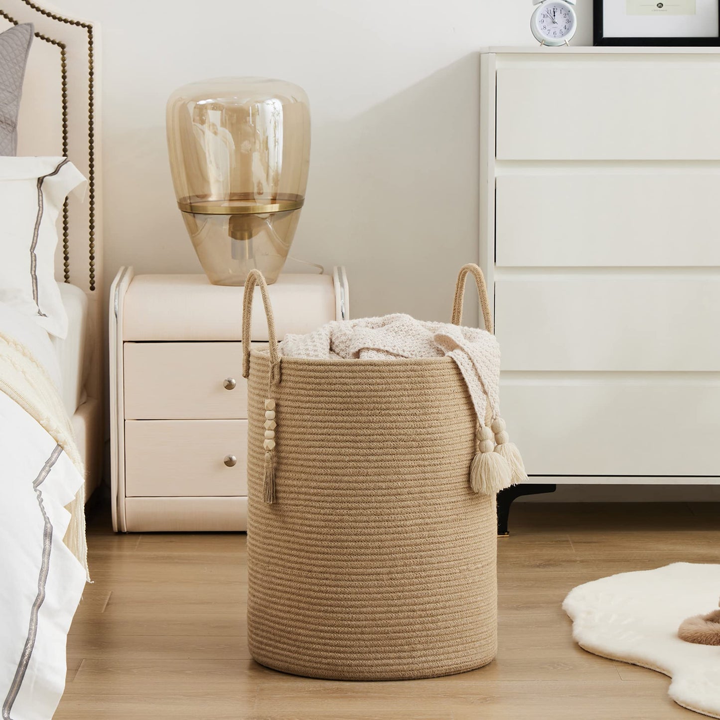 YOUDENOVA Jute Rope Laundry Hamper Basket, 58L Tall Woven Collapsible Baskets for Blanket Organizing Clothes Hamper for Laundry Bedroom Storage