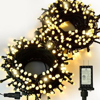 ULG Upgraded 2-Pack 152FT 400 LED Christmas String Lights, Extendable Waterproof Fairy Lights with Memory Function, 8 Modes, Bubble Bulbs, Warm White, Adapter Included for Indoor/Outdoor Decor
