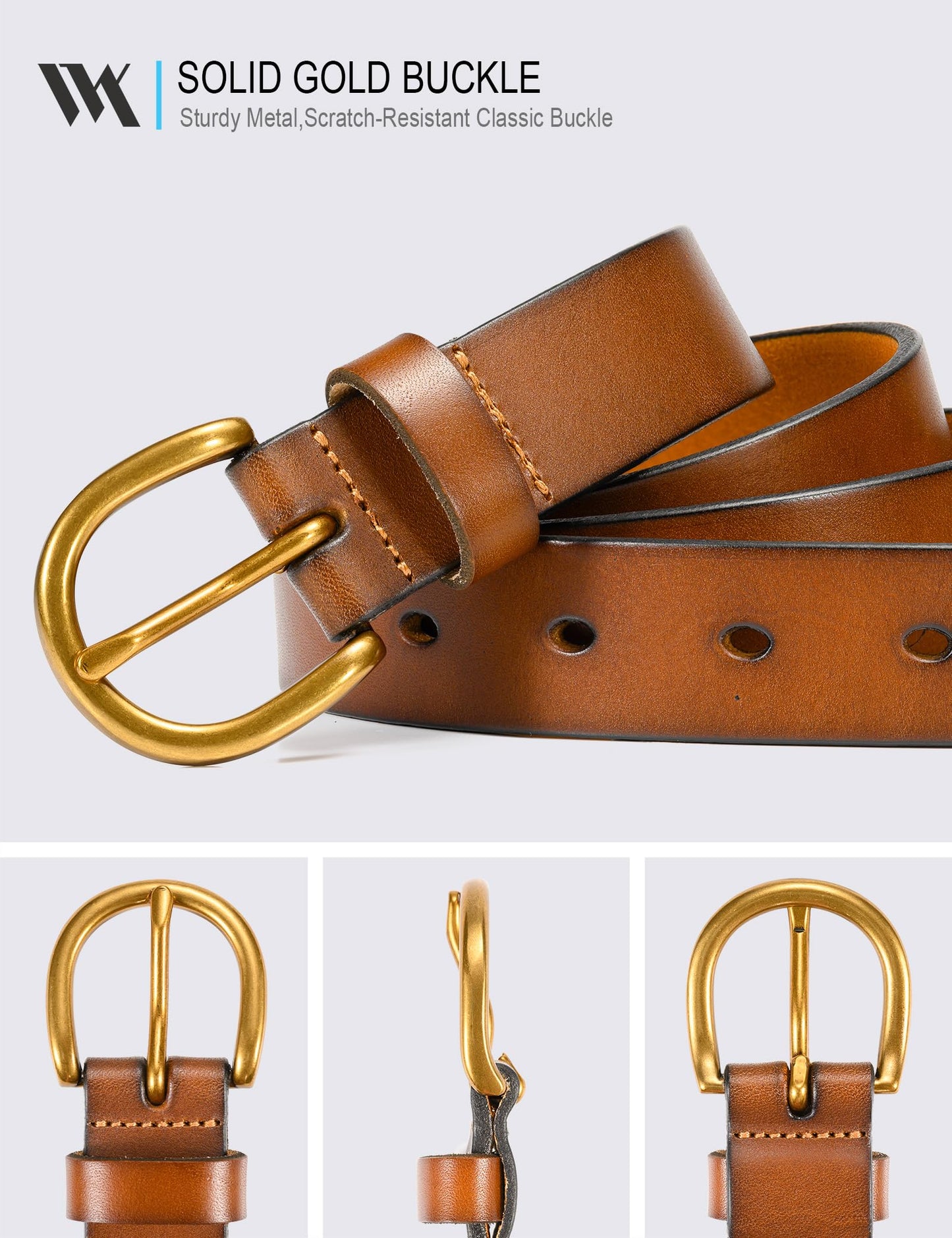 WOLFANT Womens Casual leather Jean Belt,1.1" Ladies Belt with Gold Buckle,100% Italian Full Grain Real Solid Leather