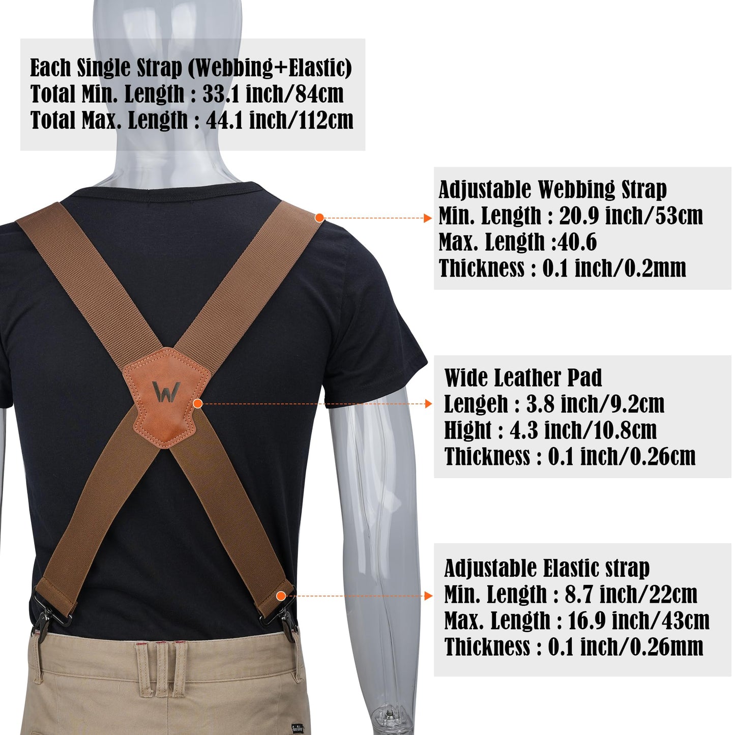 WELKINLAND Khaki 2Inch-Wide Suspenders, Heavy-Duty Work Suspenders Men, Big And Tall Suspenders Men for Pants, Mens Suspender Hooks Belt Loop For Jeans