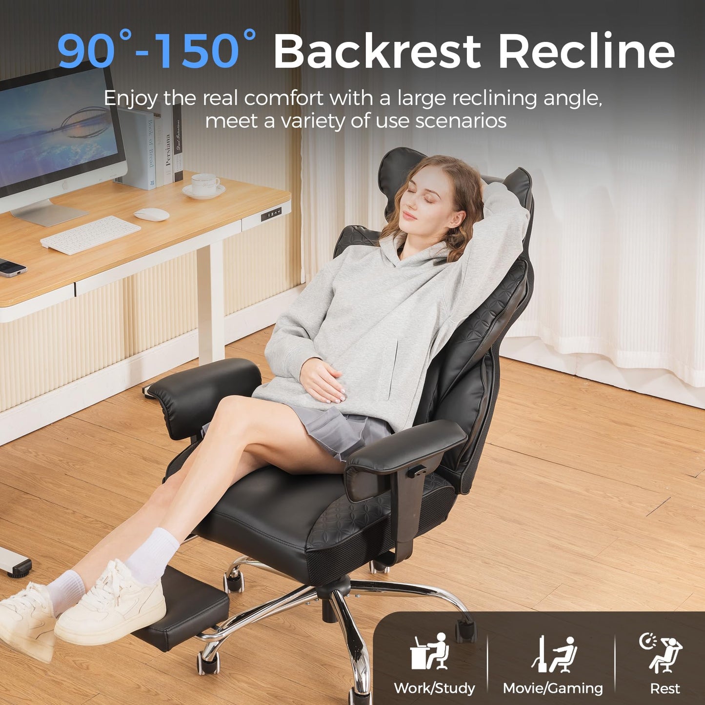 GTRACING Big and Tall Gaming Chair 400lbs Heavy Duty Office Chair with Foot Rest & Ergonomic Pocket Spring Lumbar Support, High Back 3D Saddle Shaped Cushion for Back Pain Relief, Black