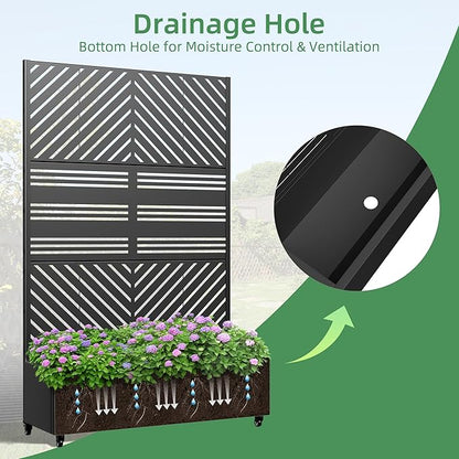 Casaphoria Metal Raised Garden Bed with Trellis and Wheels, 72"x47"x16" Planter Box for Climbing Plants, Vegetables & Vines, Features Drainage Holes and Privacy Screen, Black(Parallel&Harold)