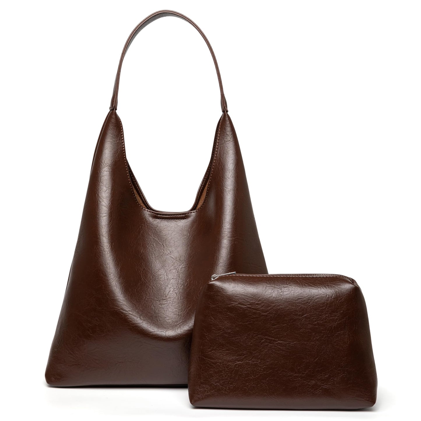 Hobo Tote Bag for Women, Large Capacity Soft Vegan Leather Shoulder Bag with Inner Pouch for Work Casual (Coffee)