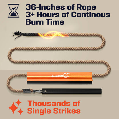 Fire Starter Survival Tool - All-in-One Patented Flint and Steel Fire Starter Kit - Ferro Rod Fire Starter with 36" Waterproof Tinder Wick Rope and Steel Fire Striker | Prepared4X