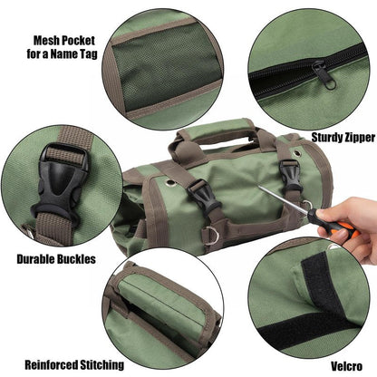 Portable Roll up Tool Bag, Heavy Duty Tool Organizer Bag with 5 Compartments & 2 Detachable Pouches for Tool Storage, Water Resistant Foldable Tool Roll Bag for Dad Men Electrician Mechanic Gift