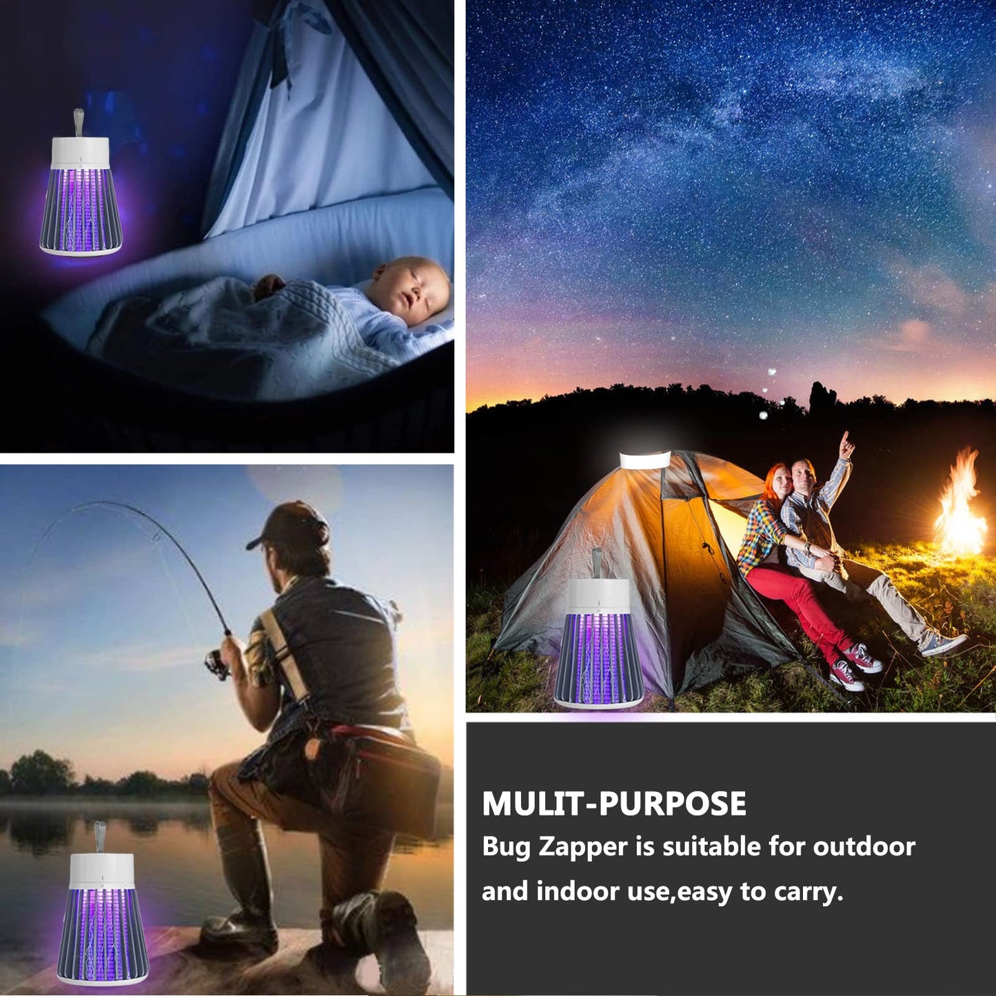 Bug Zapper Outdoor,Electric Mosquito Zapper Portable Camp Mosquito Killer,Rechargeable Indoor Fly Zapper,Electric Fly Zapper,Fly Traps,Flying Insects Zapper Indoor Outdoor (White)