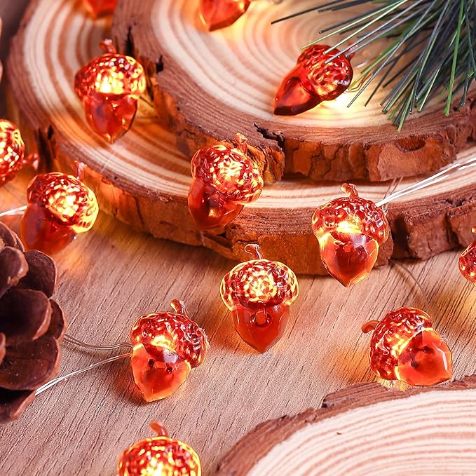 Thanksgiving Lights Fall Decorations Acorn Lights 30 LEDs 10ft Battery Powered, Fall Decor for Fireplace Farmhouse Autumn Tree Ornaments Home Decor