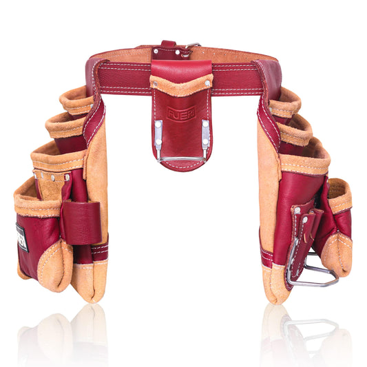 FUERI Leather Tool Belt for Men, 16 Pocket Pro Framing Combo Comes with Heavy Duty Tools Pouches, Triple Hammer holder, Adjustable Padded Belt, and 4 Suspender Loops for Electrician and carpenter's