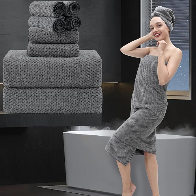 8 Piece Bathroom Towel Set Dark Gray |2 Oversized Large Bath Towels Sheet