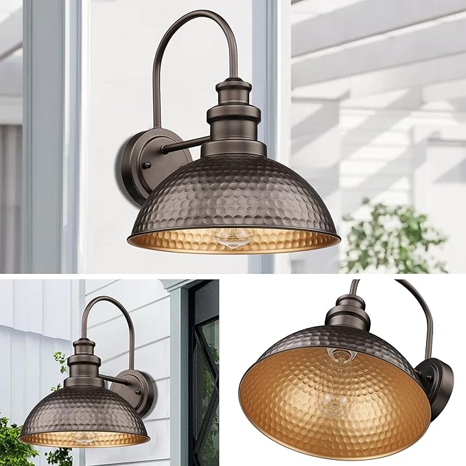 Casia Farmhouse Barn Lights - Rustic Wall Sconce, Exterior & Outdoor Mounted Lighting Fixture, Vintage Gooseneck Wall Lighting，Outdoor Wall Light (Oil Rubbed Bronze, 2 Pack)