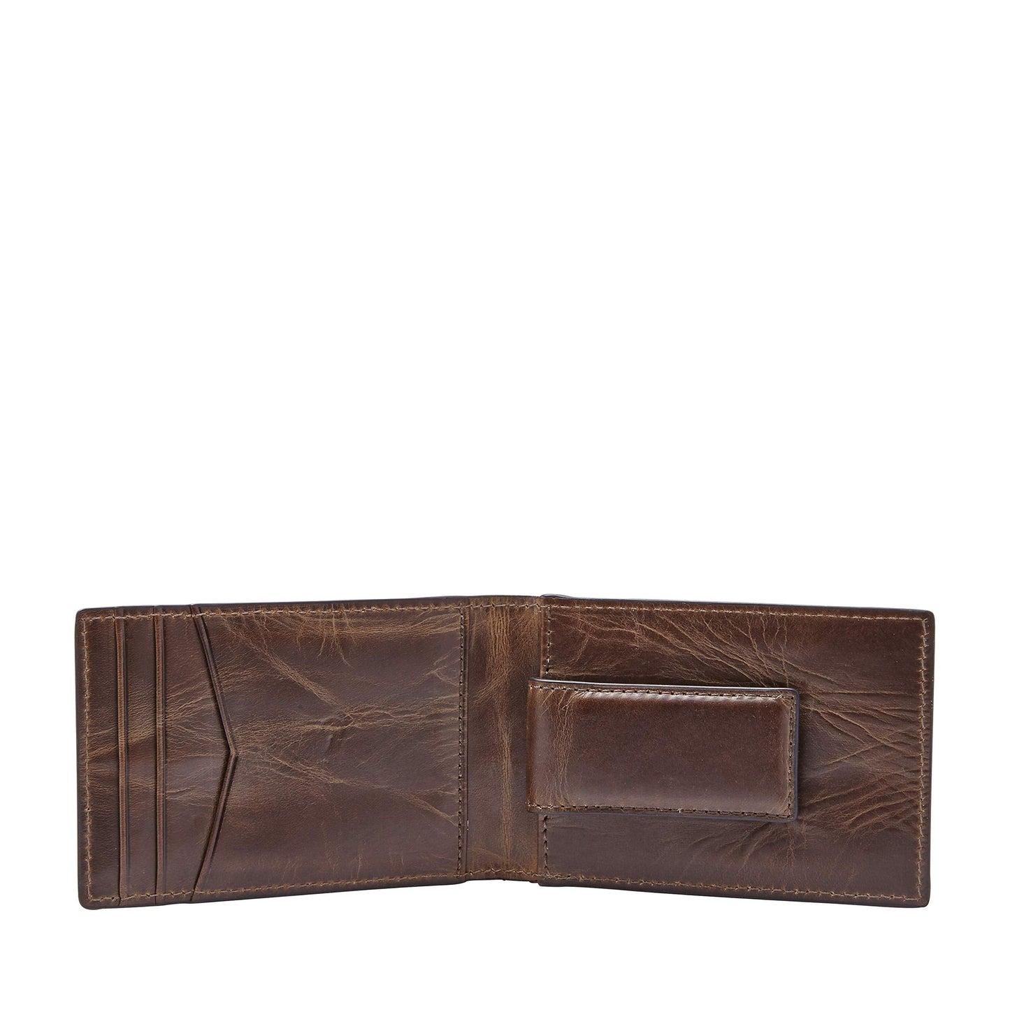 Fossil Men's Derrick Leather Slim Wallet for Men, Minimalist Magnetic Money Clip Bifold Front Pocket Wallet, Dark Brown