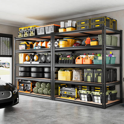 ROOMFAVE 72" H Storage Shelves 5 Tier Garage Shelving Heavy Duty,2050LBS Adjustable Metal Shelving Unit, Garage Shelves for Basement, Warehouse, Pantry, Closet, 72" H x 35.5" W x 16" D, Black,2PCS