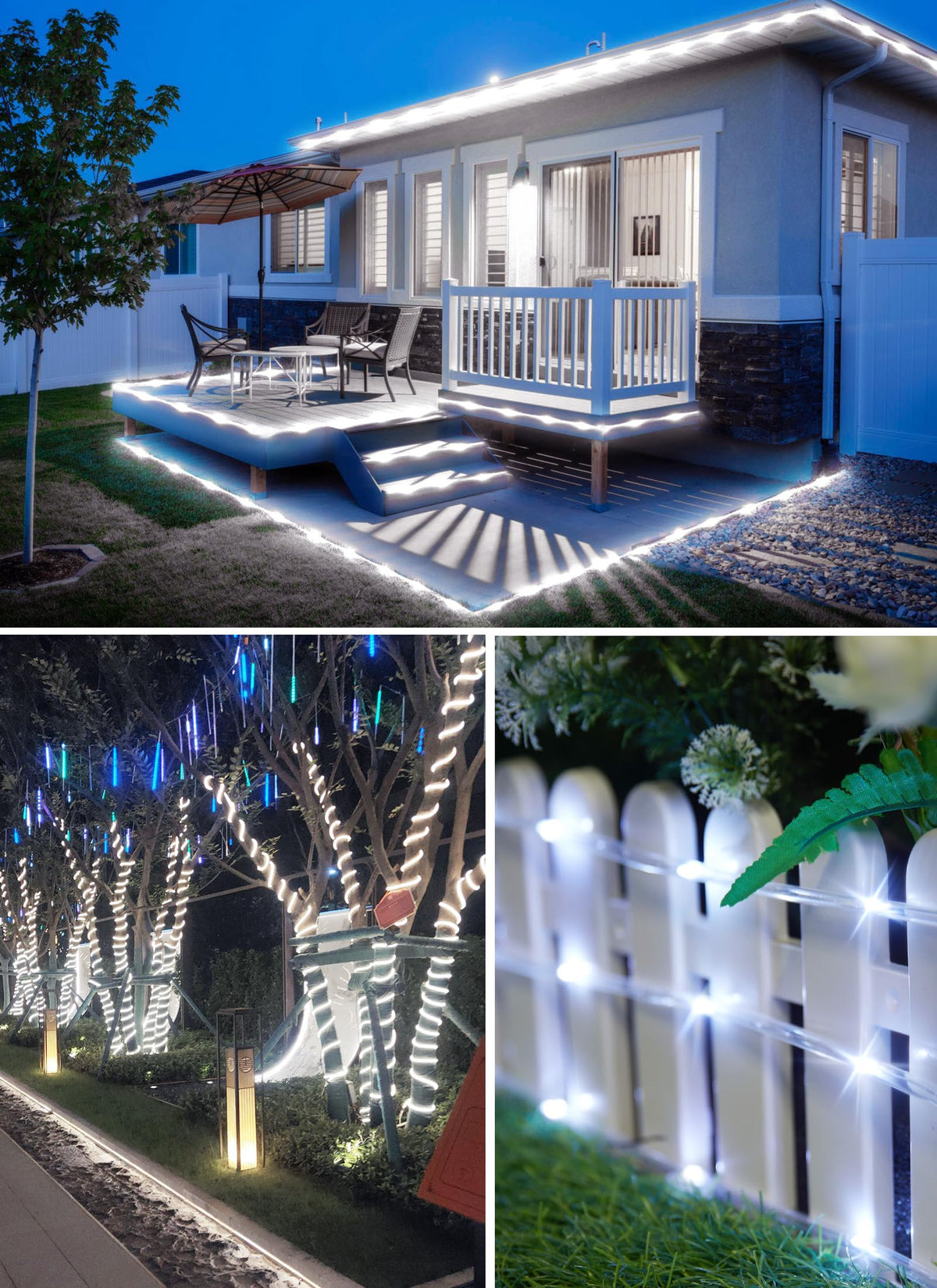 Brightown Solar Rope Lights, IP65 Waterproof 39FT 100LED Outdoor Solar String Lights Solar Powered Fairy Lights with 8 Lighting Modes for Party Garden Yard Home Holiday Tree Decoration, Pure White