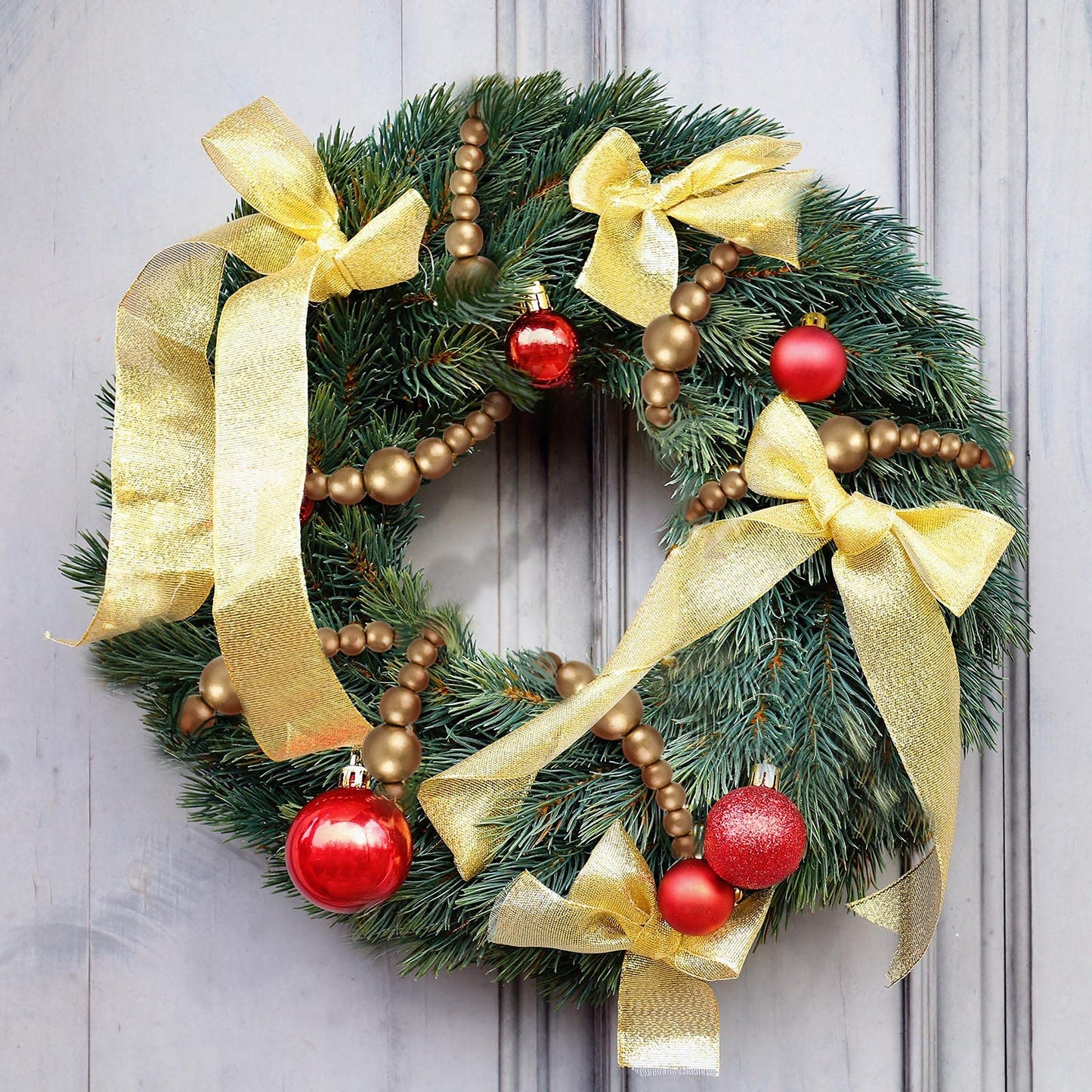 12 Feet Summer Christmas Wooden Beads Garland Round Craft Farmhouse Vintage Christmas in July Wood Bead Garlands for Xmas Supplies(Gold)
