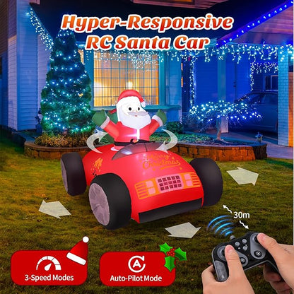 KLYLOP Remote Control Christmas Toy for Kids with Auto Inflate, 3.5FT Christmas Inflatables Santa Toys Car with 360°Rotation, Forward & Backward, Christmas Decor with Xmas BGM for Boys Girls Birthday