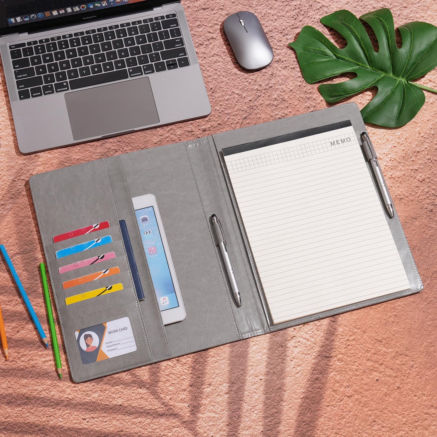 Wonderpool A4 PU Leather Clipboard Partfolio Notepad Forms Holders Document Case - Interview Planner Meeting Writing Padfolio File for Office Travel School Hotel (Grey, A4)