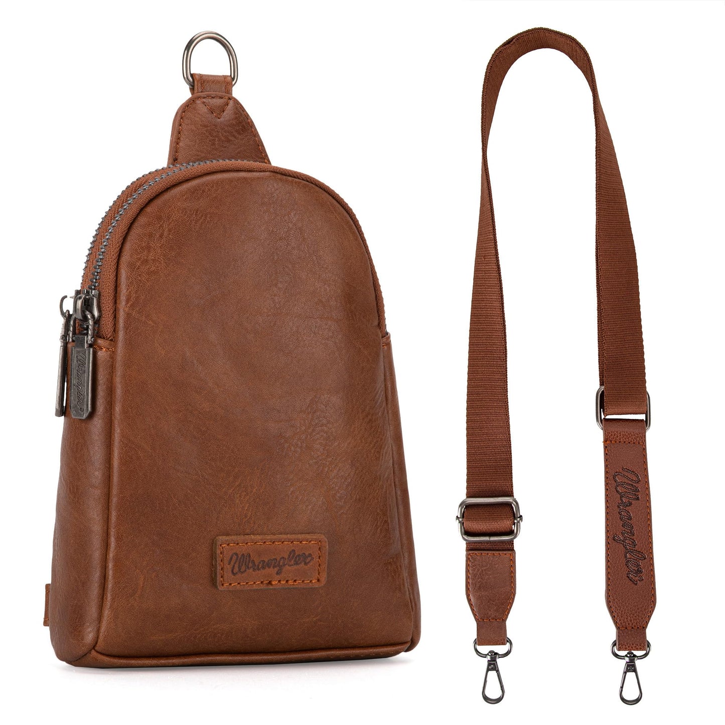 Wrangler Small Sling Bag for Women, Leather Crossbody Bags Cross Body Purse Fanny Packs with Adjustable Strap, WG-HB-87-210-BR