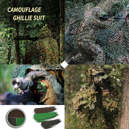 Monfasye Ghillie Suit, 3D Leafy Camo Hunting Suits Breathable Woodland Gillies Costume Jungle Clothing