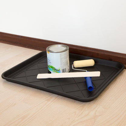 All-Weather Boot Tray - Water-Resistant Plastic Mud Pan, Pet Food Tray, and Outdoor or Indoor Shoe Mat for Entryway by Stalwart (Black)