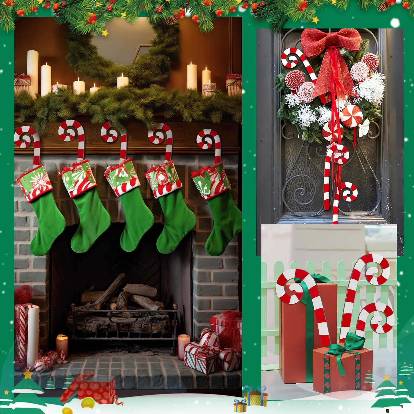 Yalikop 4 Pcs Large Christmas Candy Canes Decoration 15.75'' Wooden Red and White Peppermint Ornaments Lollipop Candy Cane Ornaments for Christmas Tree Xmas Crafts Party Decor (Classic)