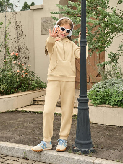 Girls 2 Piece Outfits Sweatsuit Kids Fleece Half Zip Hoodies Sweatshirt and Sweatpants Set with Pockets