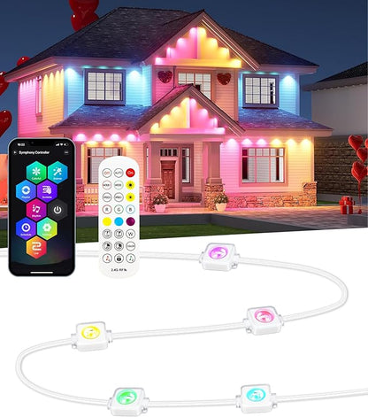 50FT Permanent Outdoor Lights, 108 Scene Modes Smart RGBW+IC Outdoor Christmas Lights with Remote APP Control, IP67 Waterproof LED Eaves Lighting for Halloween Party, Daily, Garden Decor