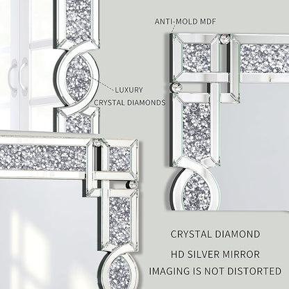 ENENE Crystal Mirrors Full 63"(H) Crushed Diamond Full Body Mirror Silver Long Floor Standing Mirror for Bedroom Living Room Bathroom Wall Mounted