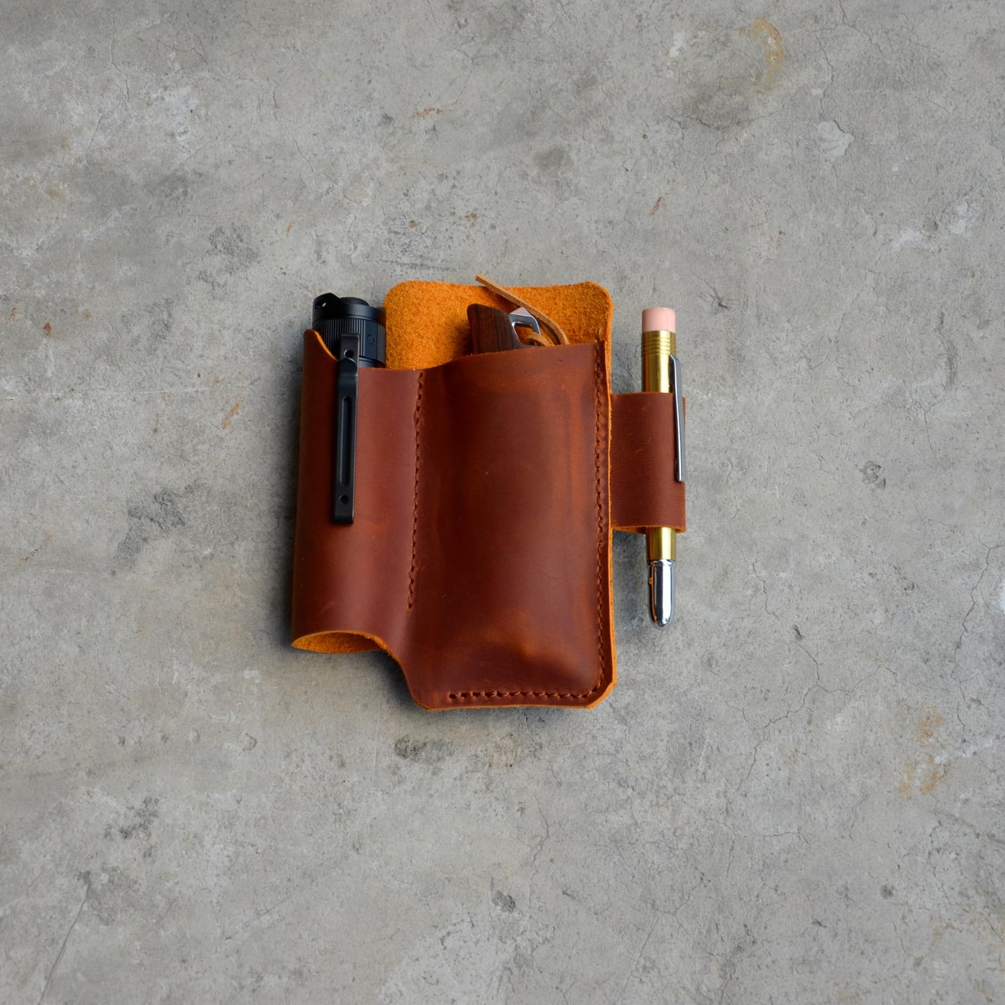 YIYUS Genuine Leather Multitool Belt Sheath Organizer, Leather EDC Pouch for Men, Mini Leather Pocket, Flashlight Holder, Pen Holder, Sheath Holster Brown